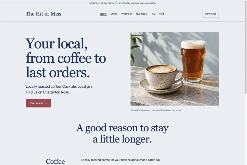 Screenshot of The Hit or Miss demo homepage
